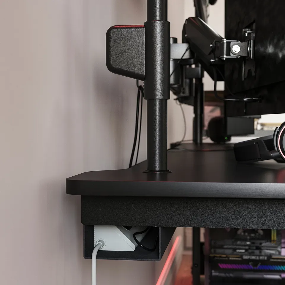 MÅLOMRÅDE Gaming desk sit/stand, with monitor arms/electric black, 180x80 cm