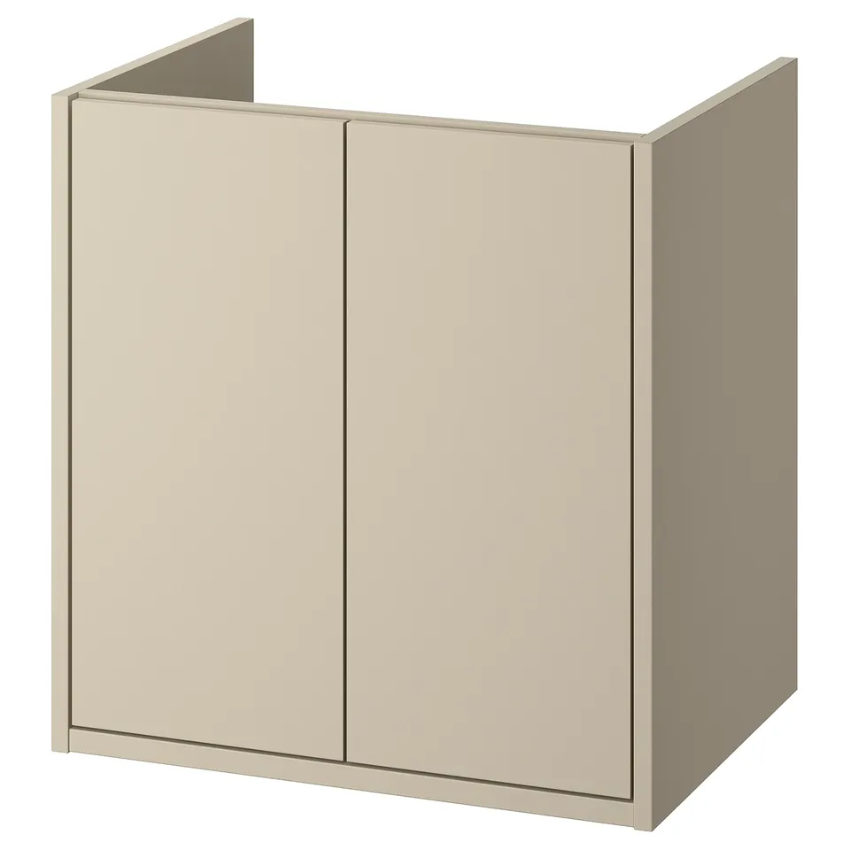 A beige HAVBÄCK storage cabinet with two doors. Its slim, rectangular, and wall-mountable, offering a simple, modern design.