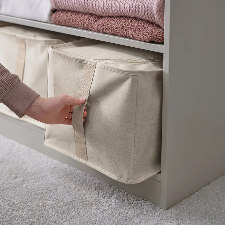 PURRPINGLA Storage case, textile/beige, 43x53x19 cm