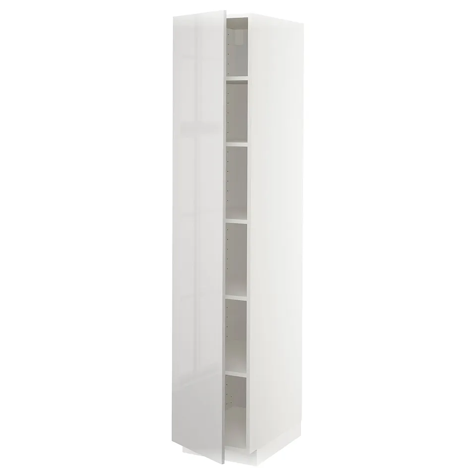White high gloss tall cabinet with shelves.