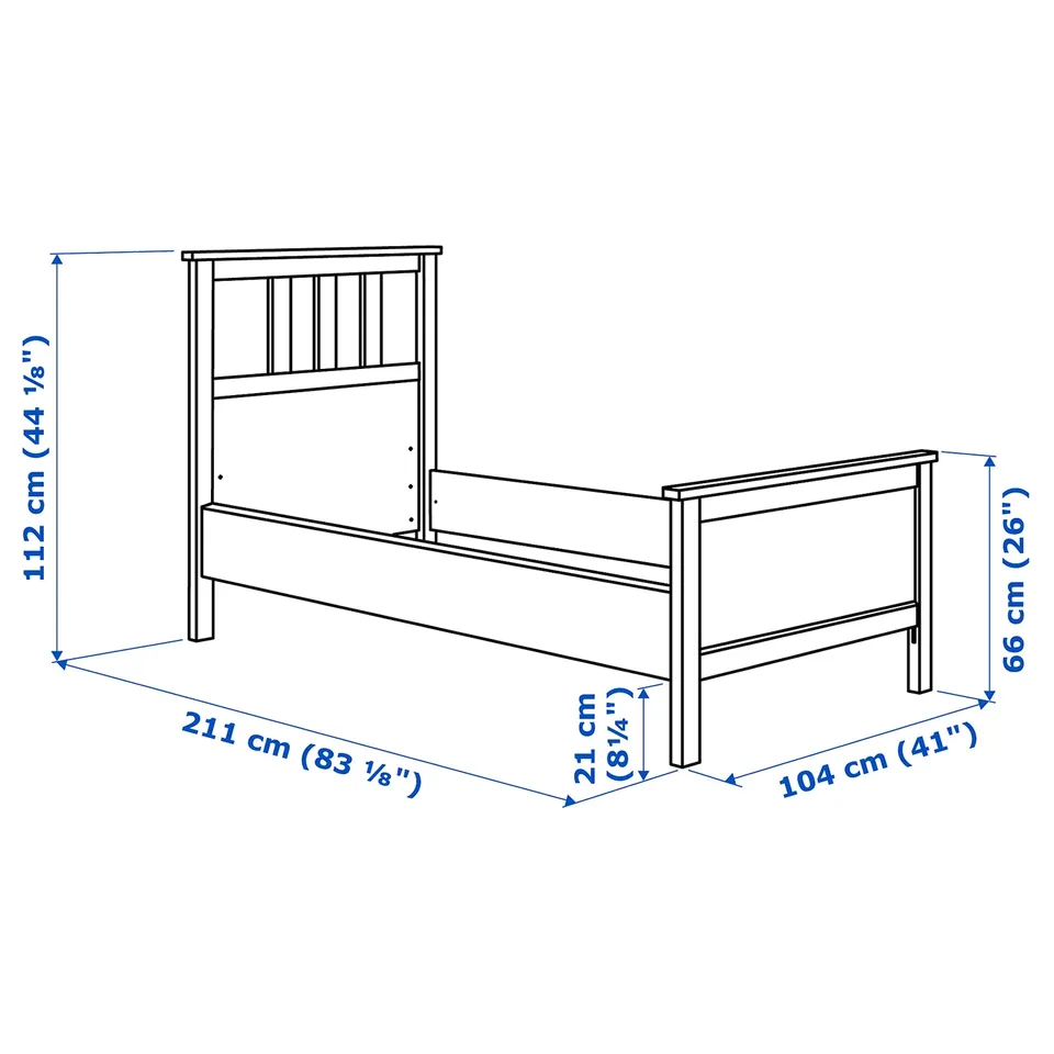 Illustration with measurements for the product: HEMNES.