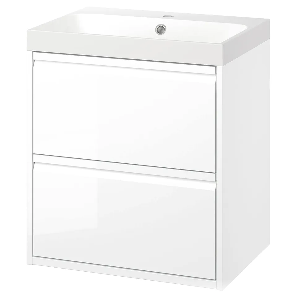 ÄNGSJÖN: modern white cabinet with clean lines, 2 drawers, integrated handles, wall-mountable.