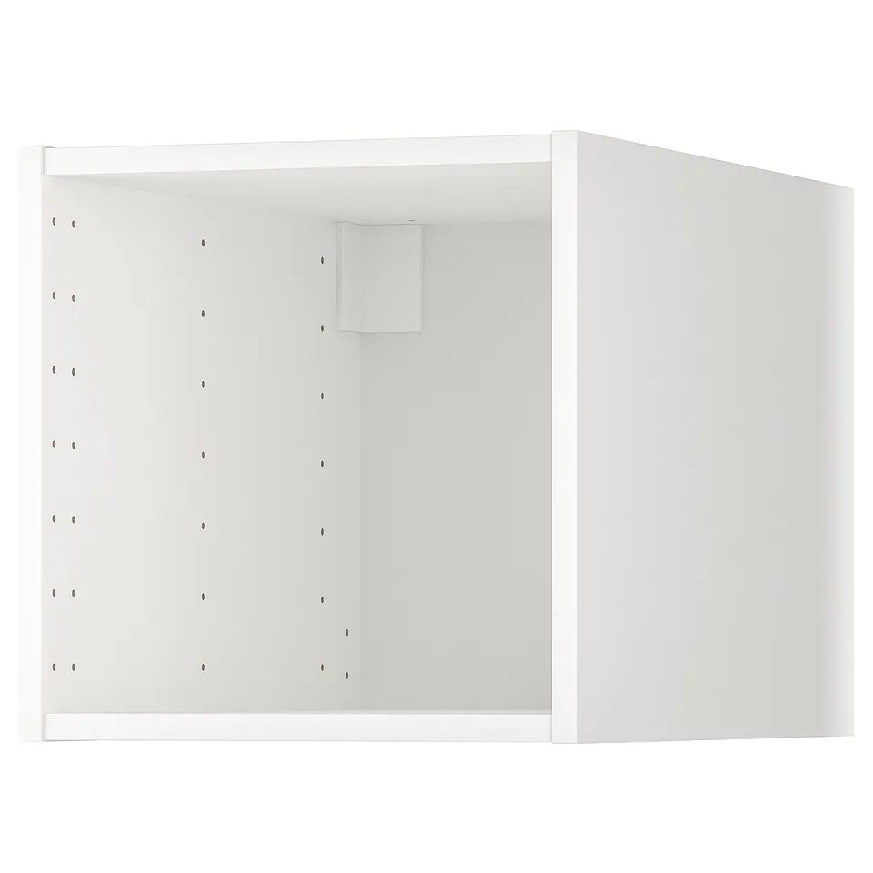 White METOD kitchen cabinet, sleek, rectangular, smooth finish, multiple shelf holes.