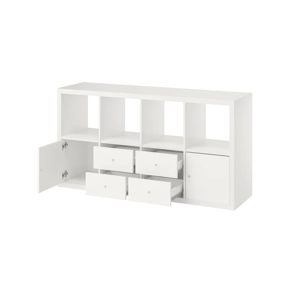 KALLAX Shelving unit with 4 inserts, white, 147x77 cm