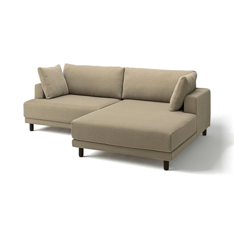 A beige UPPÅKRA sectional sofa with a modern, inviting design, featuring large cushions and wooden legs.