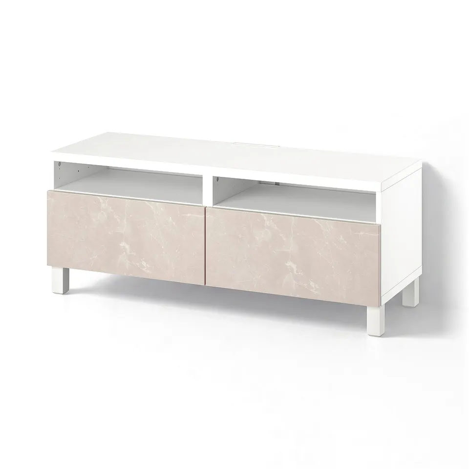 BESTÅ TV bench with drawers, white/Bergsviken/Stubbarp beige, 120x42x48 cm