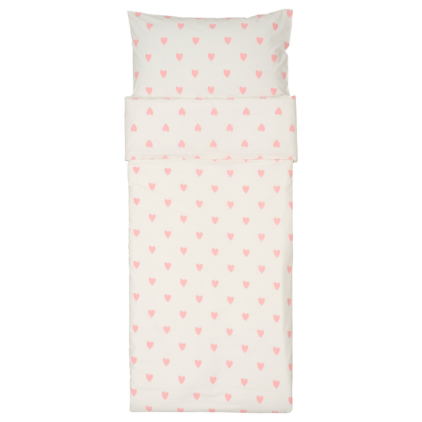 Heart-patterned kids duvet set, cotton-viscose blend, with comforter & pillowcase.