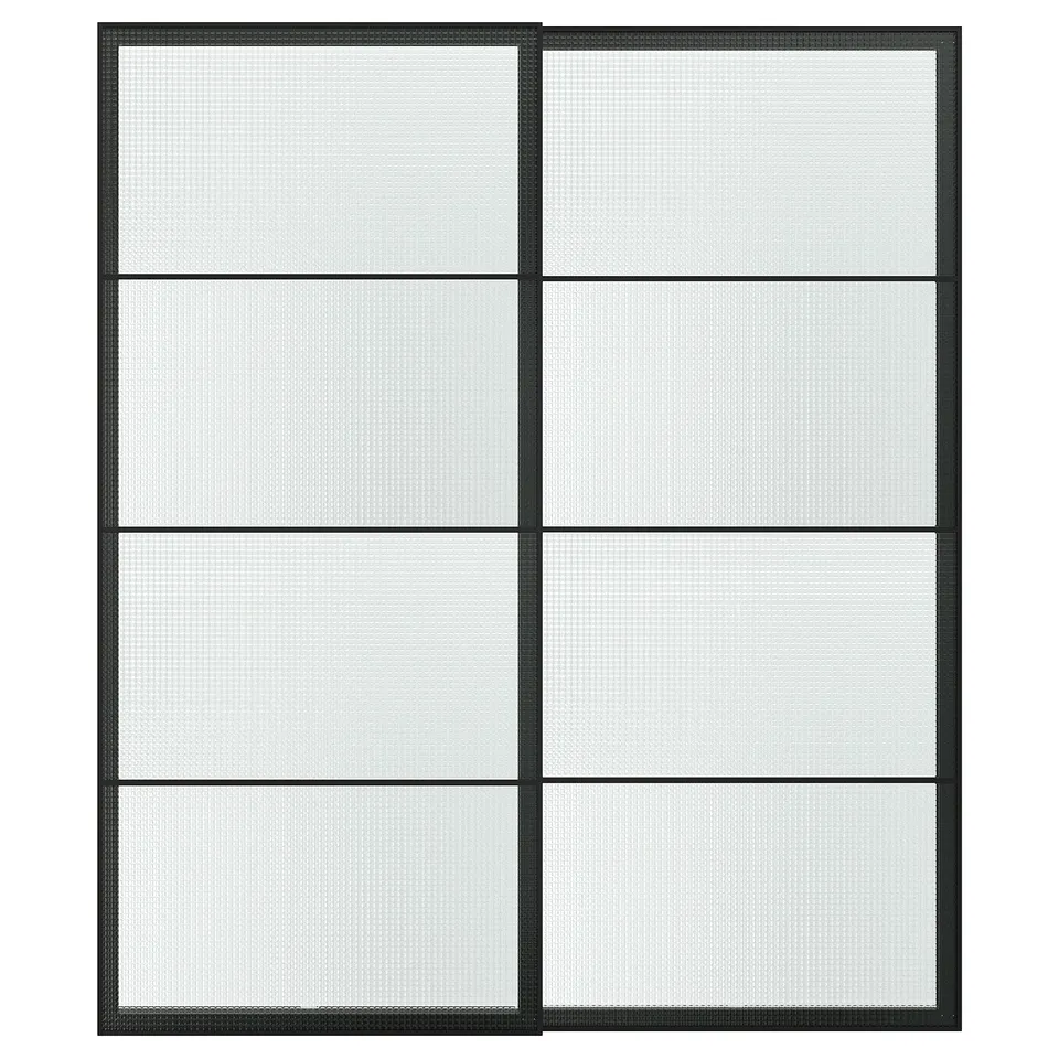 LUNDBRÄSMA Pair of sliding doors, black/checkered glass, 200x236 cm