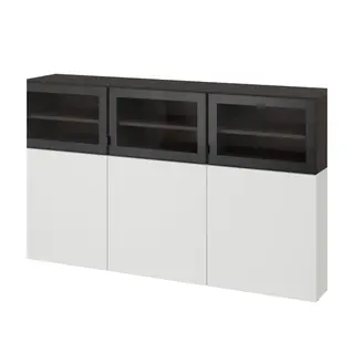BESTÅ Sideboard, black-brown/white/GLASSVIK black/clear glass/LAPPVIKEN white