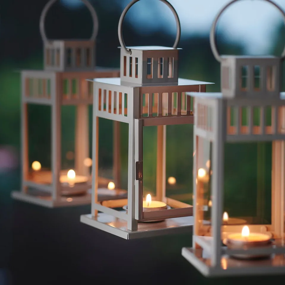 BORRBY Lantern for tealight, in/outdoor white, 20 cm