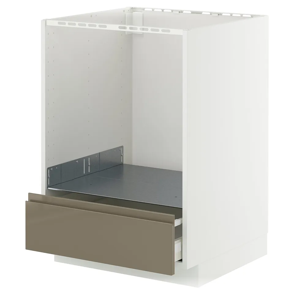 White METOD kitchen unit with dark grey-brown drawer, smooth edges, full-extension drawer, and sturdy frame.