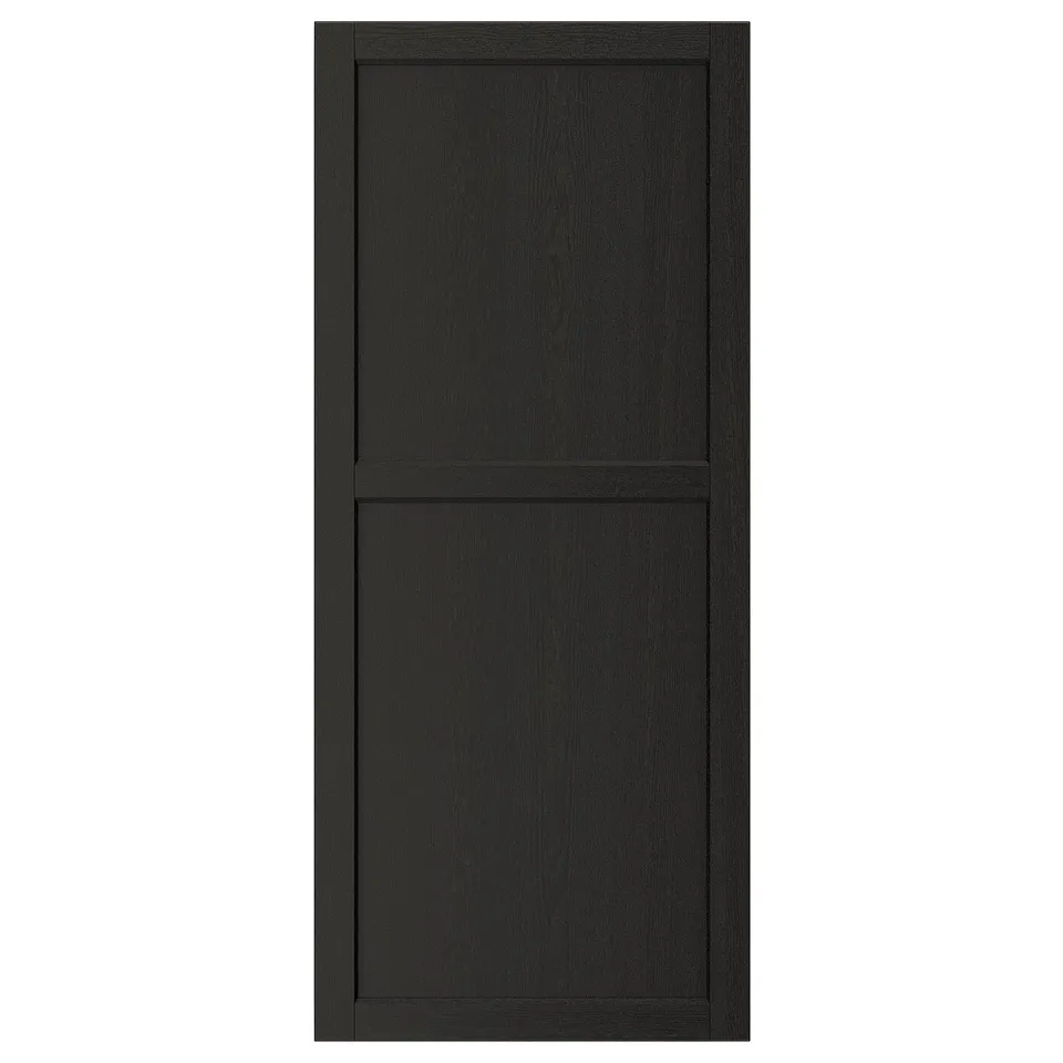 LERHYTTAN: black ash kitchen door, solid wood frame, bevelled edges, veneer panel, traditional design.