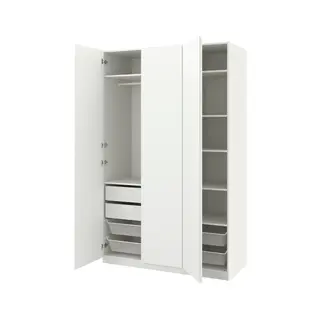 PAX / VIKANES wardrobe combination, white/white, Width 150 x Depth 60 x Height 236.4 cm