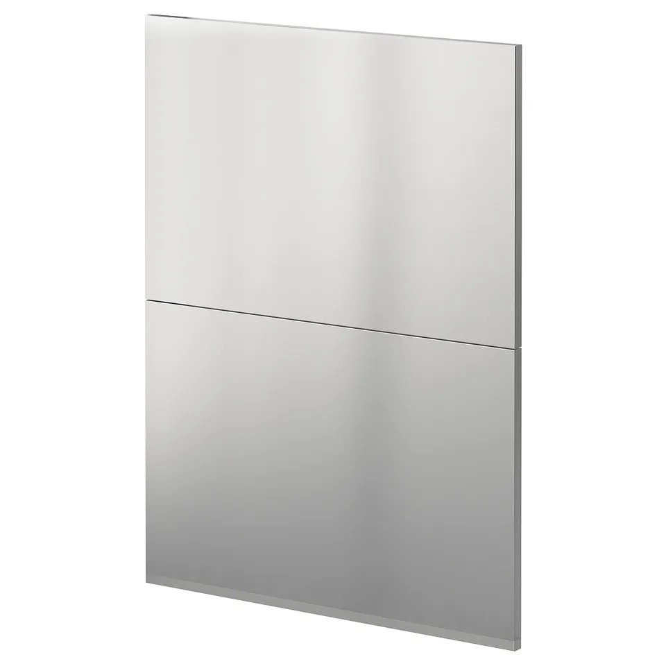 Modern stainless steel METOD kitchen panel. Sleek, rectangular, industrial design with a reflective surface.
