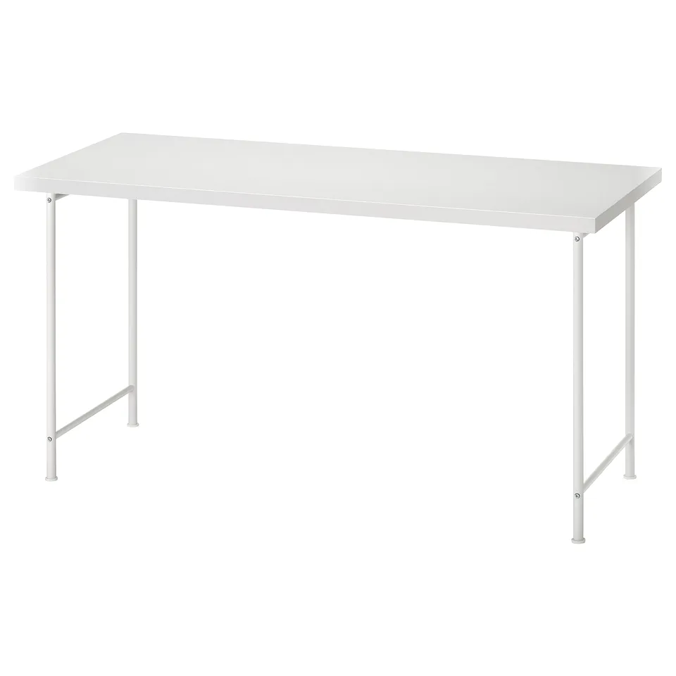 LAGKAPTEN white desk, modern, rectangular, light material, adjustable feet.