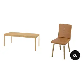 TONSTAD set: dining table + chair x6