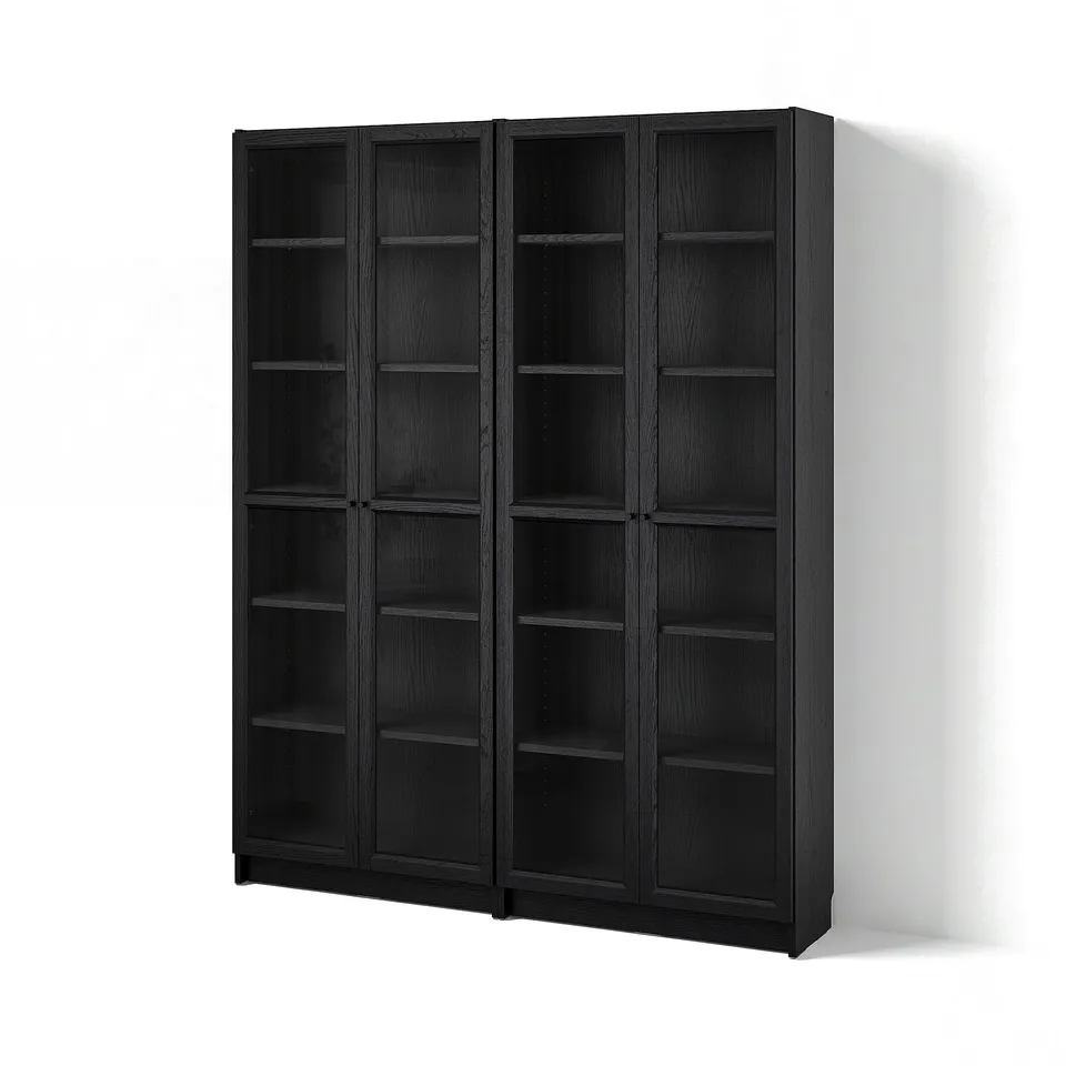 BILLY / OXBERG Bookcase combination w glass doors, black oak effect, 160x202 cm