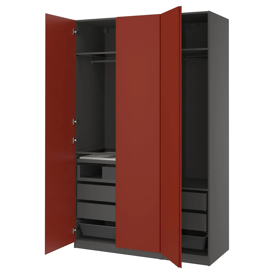 PAX / VIKANES Wardrobe combination, dark grey/red-brown, 150x60x236 cm
