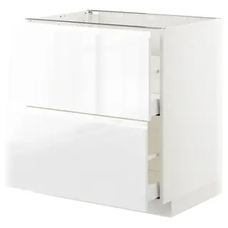METOD / MAXIMERA base cb 2 fronts/2 high drawers, white/Voxtorp high-gloss/white, Width 80.0 x Depth 62.1 x Height 88.0 cm
