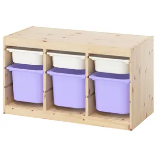 TROFAST storage combination with boxes, light white stained pine white/lilac, 93x44x53 cm