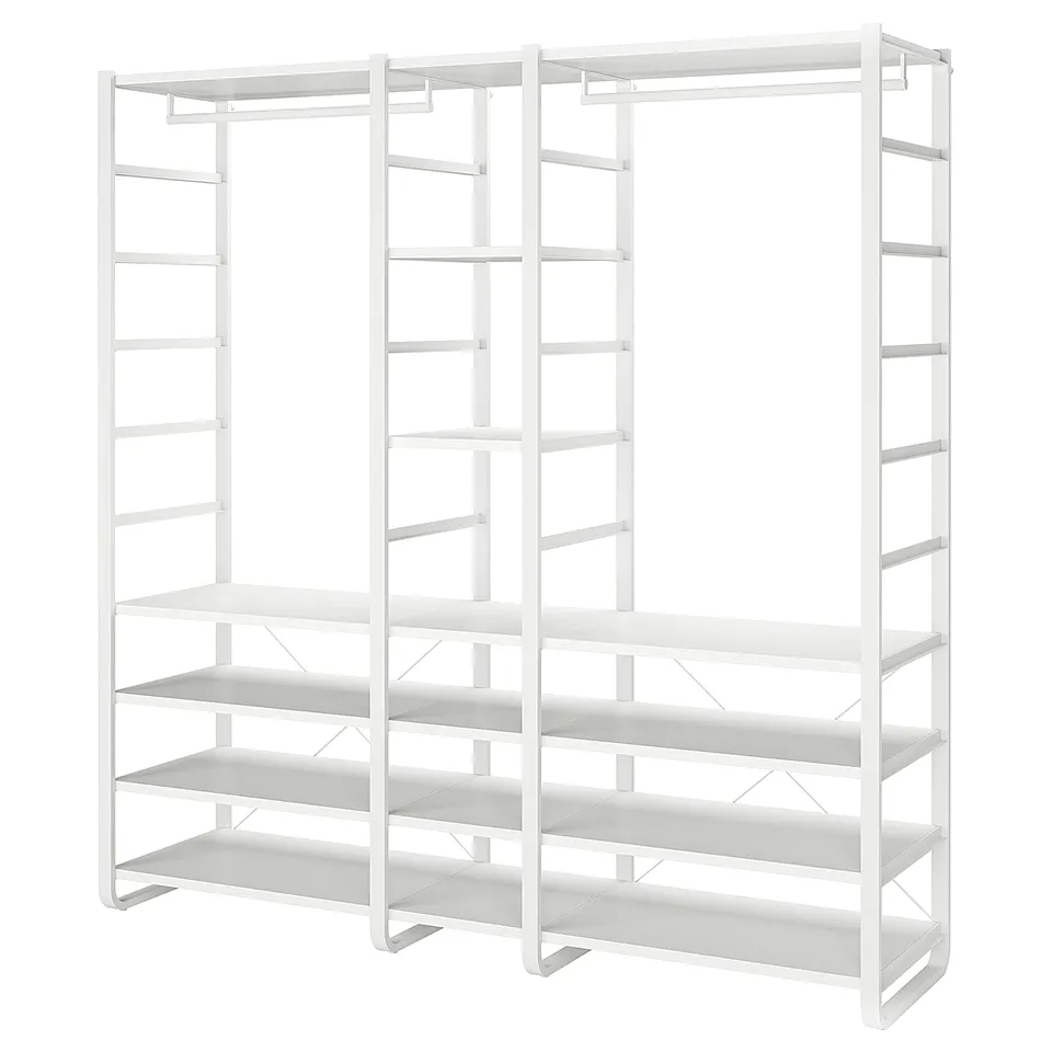 The ELVARLI white storage system. It adjustable shelves and open storage design for versatile use.