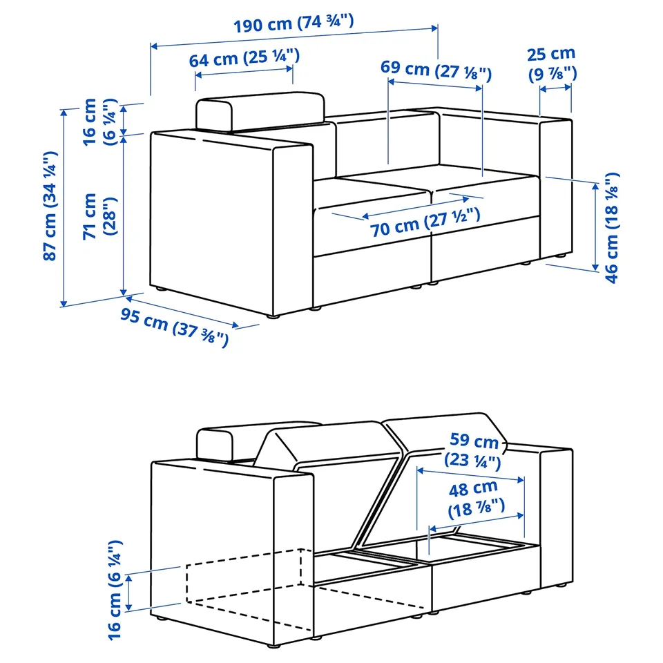 Illustration with measurements for the product: JÄTTEBO.