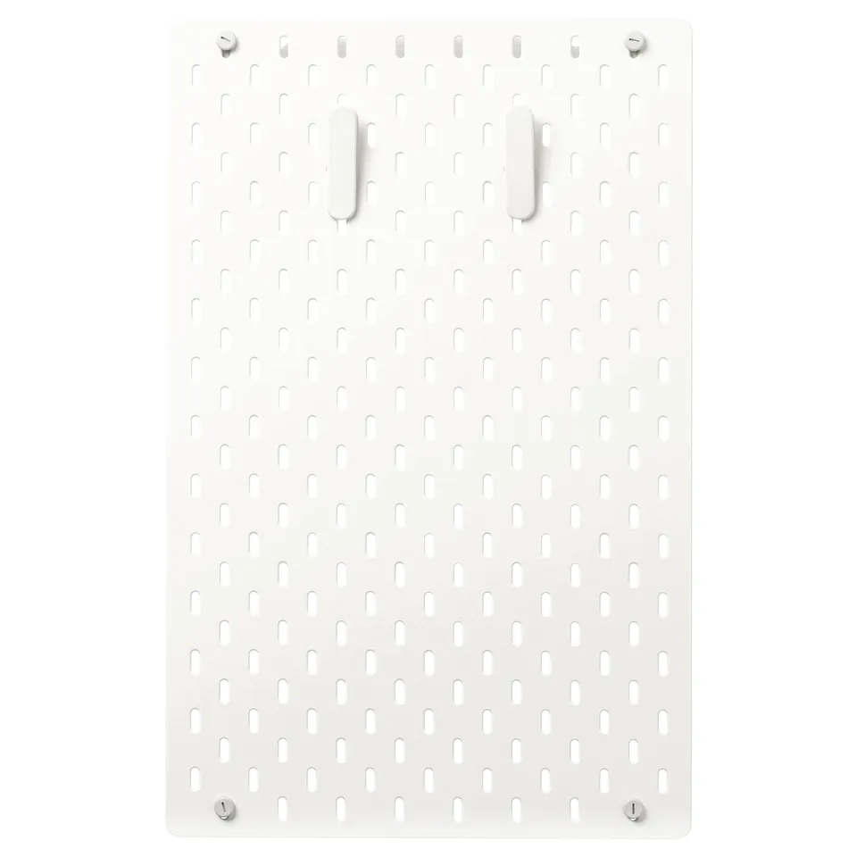 SKÅDIS white pegboard, rectangular, with two clips, wall-mounted organiser.