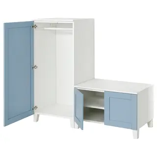 PLATSA wardrobe with 3 doors, white/Sannidal blue, Width 140 x Depth 57 x Height 133 cm