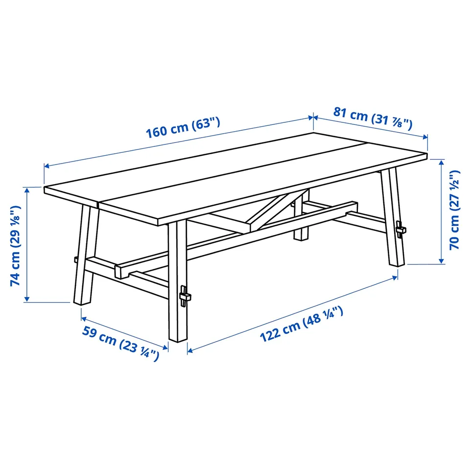 SKOGSTA Table, acacia/black, 160x81x74 cm