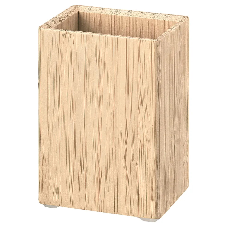 A STEGESUND waste bin, light beige, square, made of bamboo and plastic.