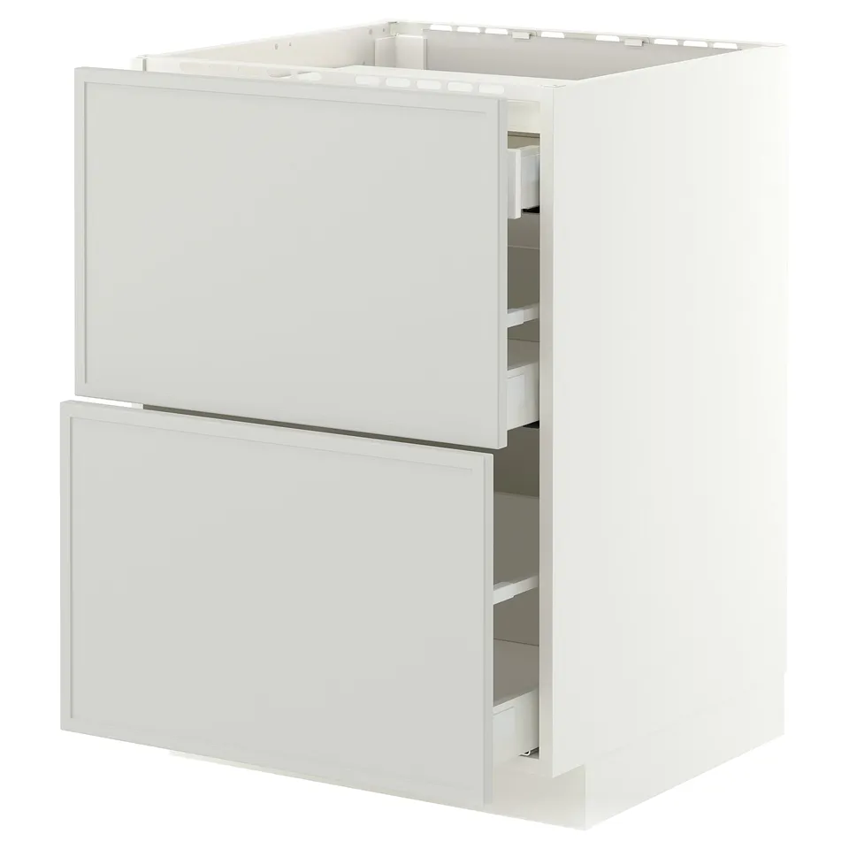 METOD / MAXIMERA Base cab f hob/2 fronts/3 drawers, white/Aspudden light grey, 60x60x80 cm