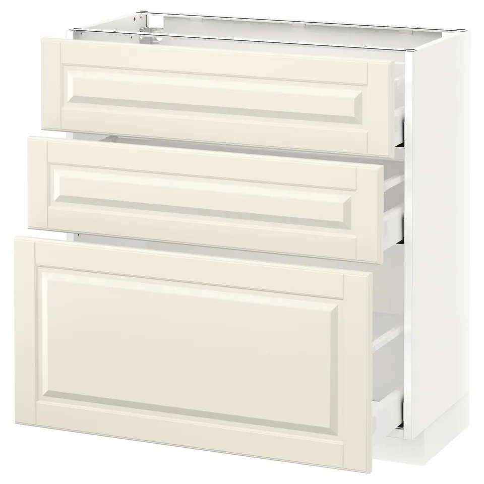 METOD kitchen cabinet with three drawers, white finish, bevelled edges.