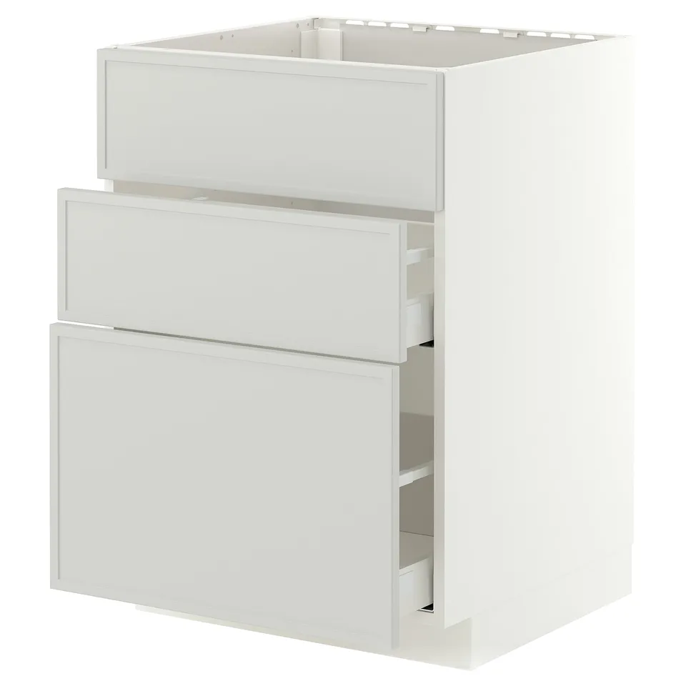 METOD / MAXIMERA Base cab f sink+3 fronts/2 drawers, white/Aspudden light grey, 60x60x80 cm