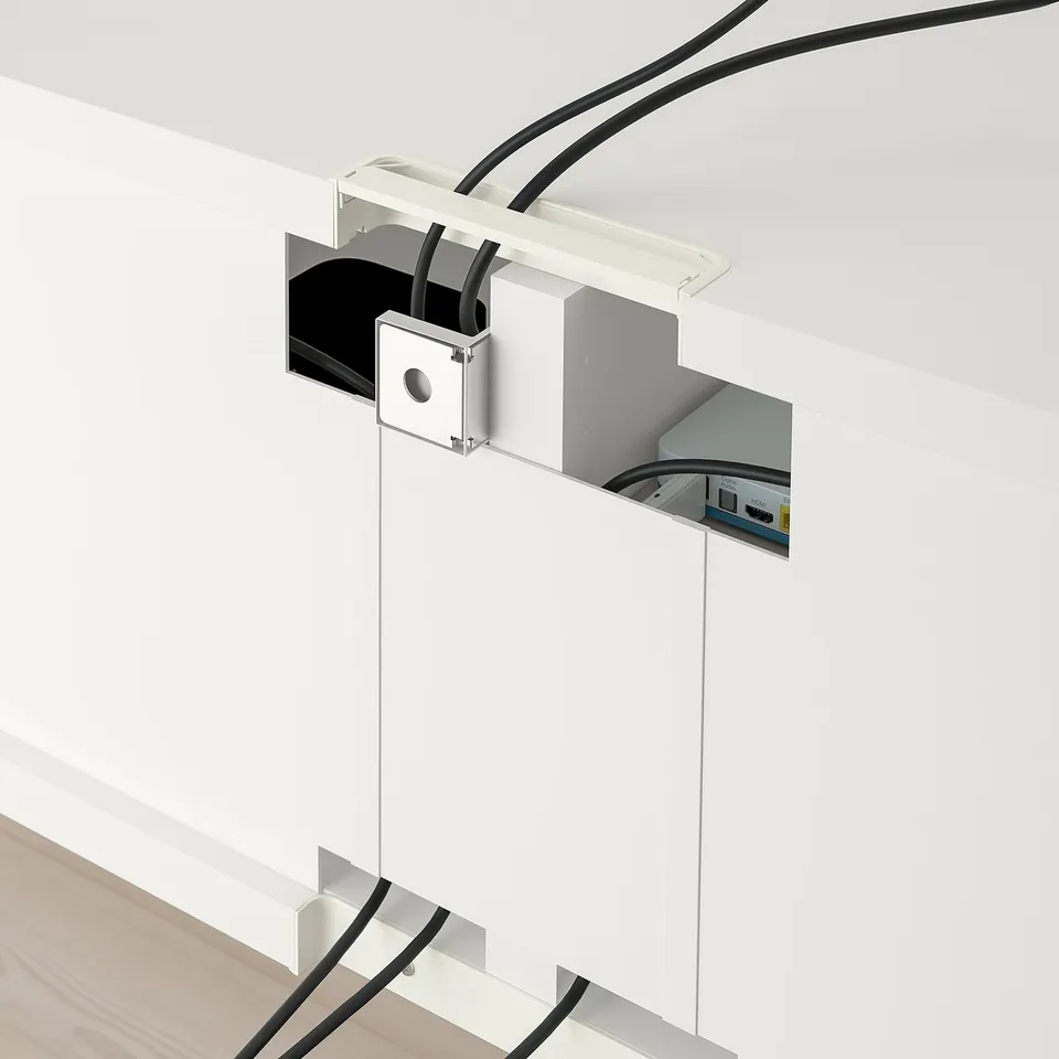 BESTÅ TV bench with doors, white/Lappviken/Stubbarp white, 240x42x50 cm