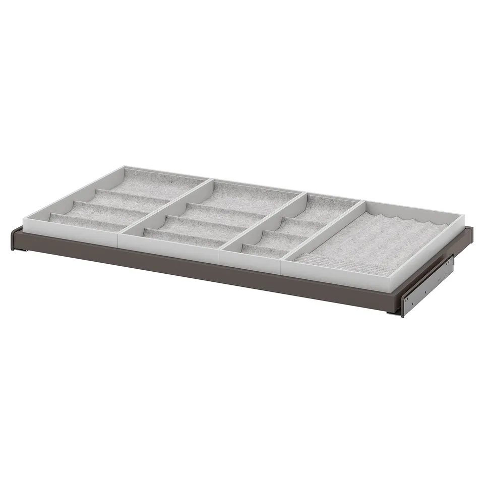KOMPLEMENT sliding organiser tray with felt lining for small accessories.