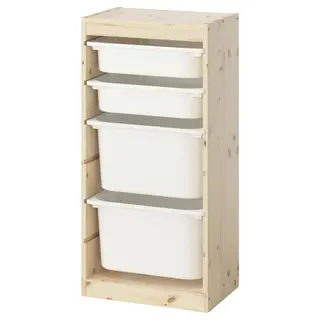 TROFAST storage combination with boxes, light white stained pine/white, 44x30x91 cm