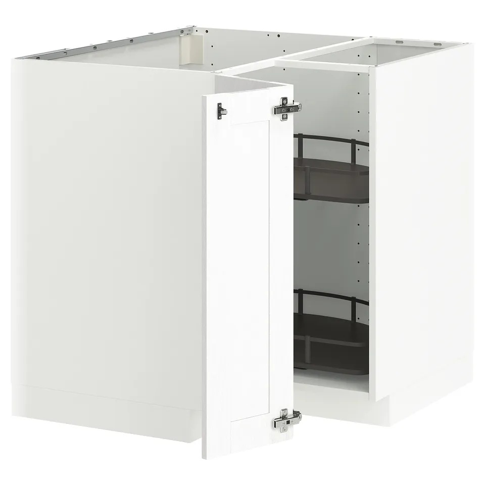 White METOD kitchen cabinet set with pull-out shelves, sleek design.
