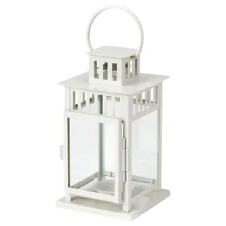 BORRBY lantern for block candle, in/outdoor white, 28 cm