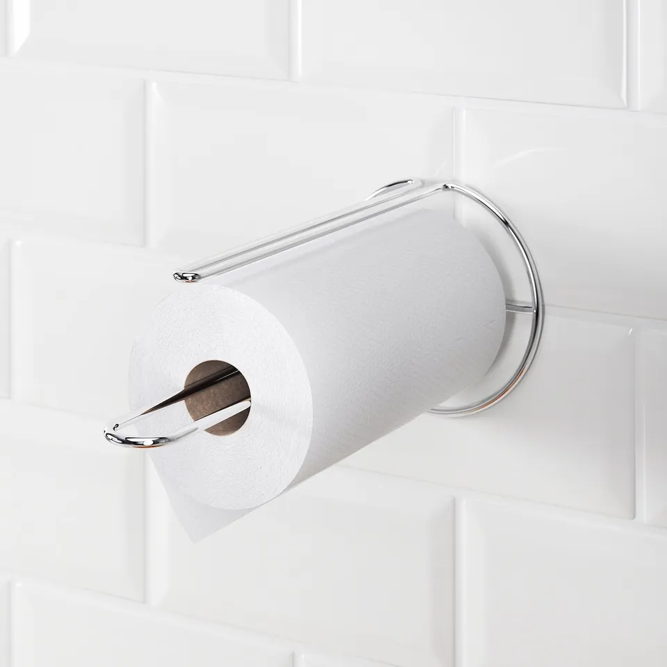 Sheet holder mounted on wall with easy tear feature.