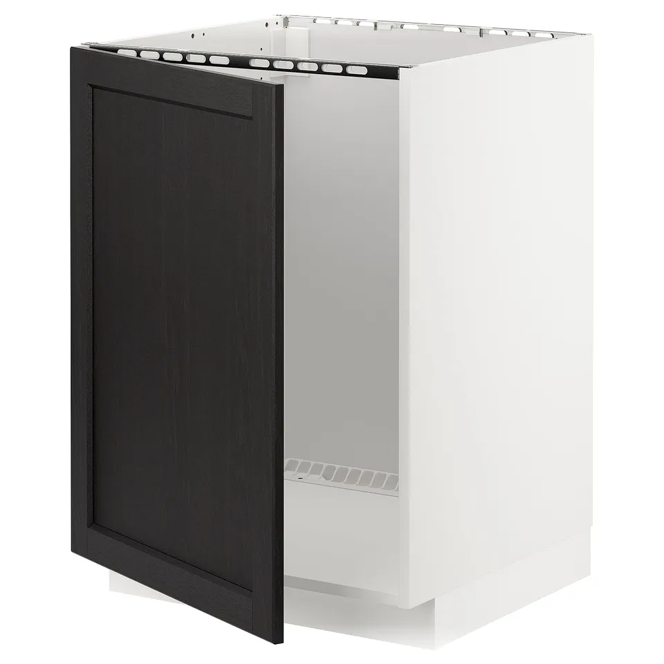 Black METOD kitchen cabinet with traditional design, sturdy frame, and snap hinges.