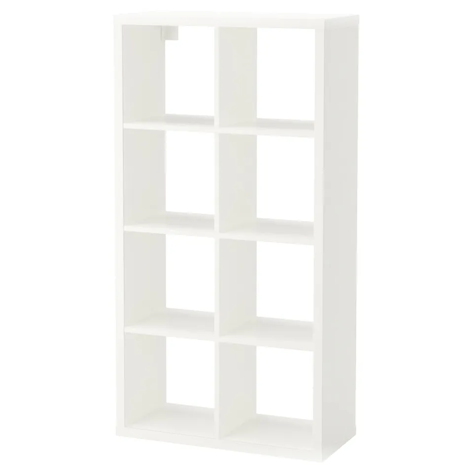A white FLYSTA storage unit, a modern, versatile cube shelving with clean lines and multiple open sections for organising items.